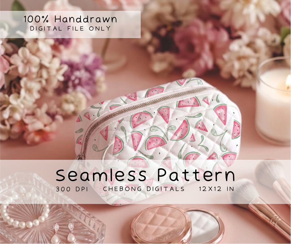 Watercolor Watermelon Seamless Pattern, Summer Fruit Digital Paper (PNG Download)