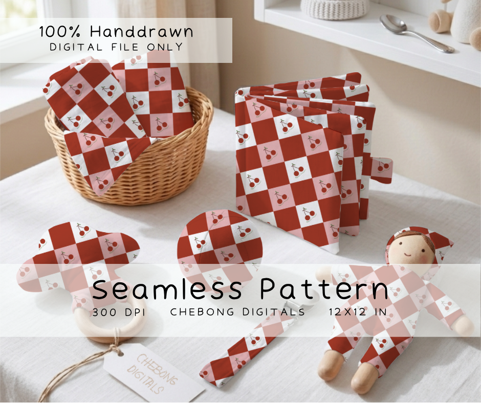 Cherry Fruit Seamless Pattern PNG, Summer Fruit Digital Paper Pack, Commercial Use Repeating File for Fabric Printing & Tumbler Wrap