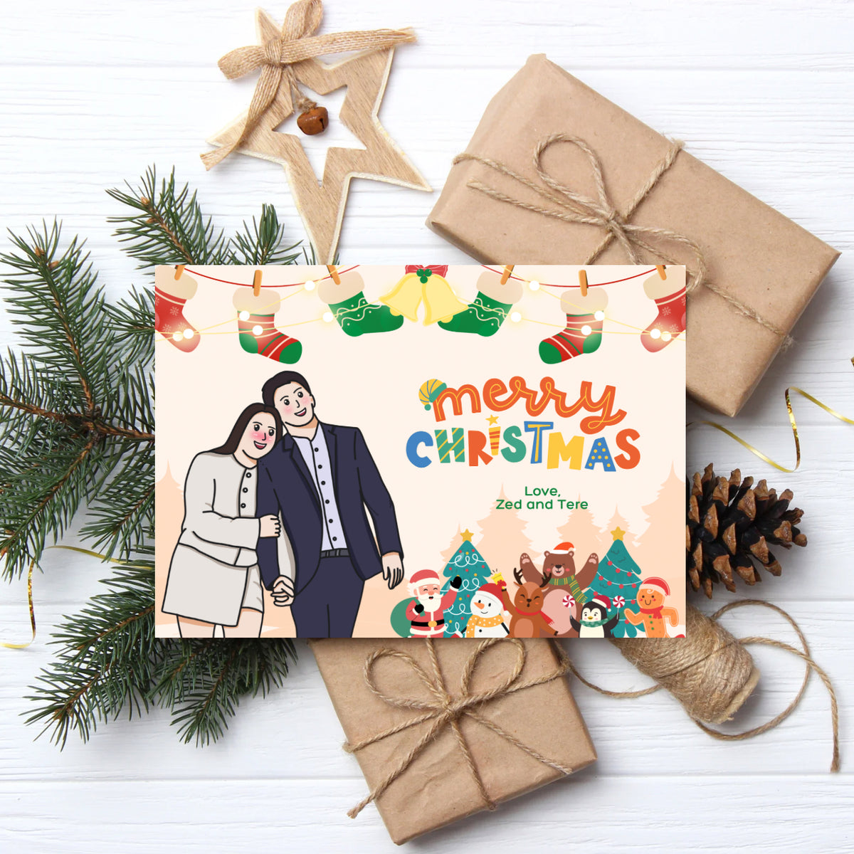 Customized Illustrated Holiday Gift Cards or Stickers | Personalized Christmas Greeting Cards & Gift Tags