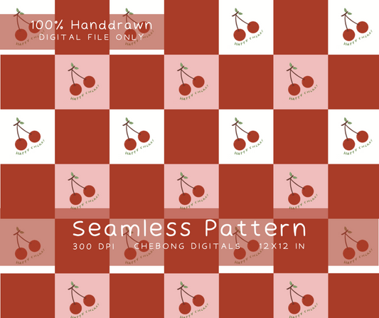 Cherry Fruit Seamless Pattern PNG, Summer Fruit Digital Paper Pack, Commercial Use Repeating File for Fabric Printing & Tumbler Wrap
