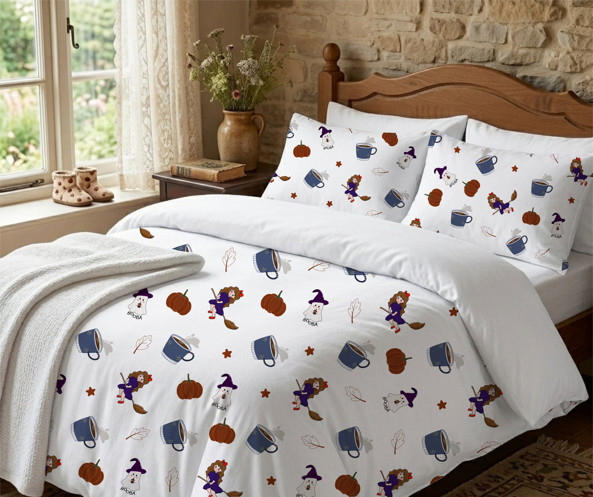 Halloween Seamless Pattern PNG, Bright Spooky Cute Witch Surface Design File, Kawaii Ghost Repeat Print for Spoonflower