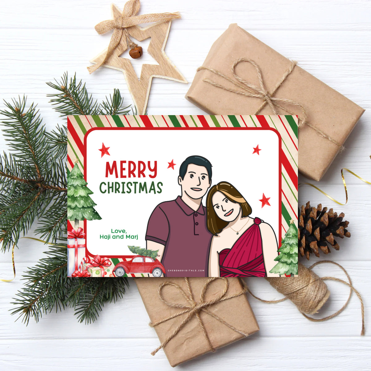 Customized Illustrated Holiday Gift Cards or Stickers | Personalized Christmas Greeting Cards & Gift Tags