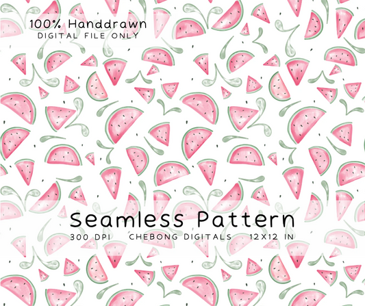 Watercolor Watermelon Seamless Pattern, Summer Fruit Digital Paper (PNG Download)