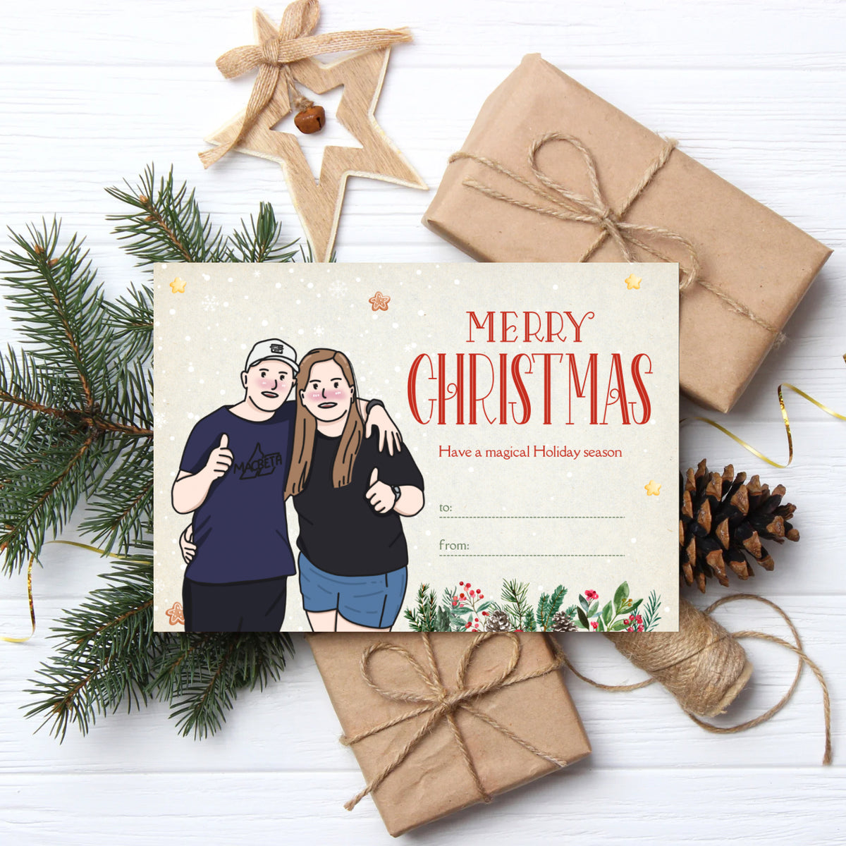 Customized Illustrated Holiday Gift Cards or Stickers | Personalized Christmas Greeting Cards & Gift Tags