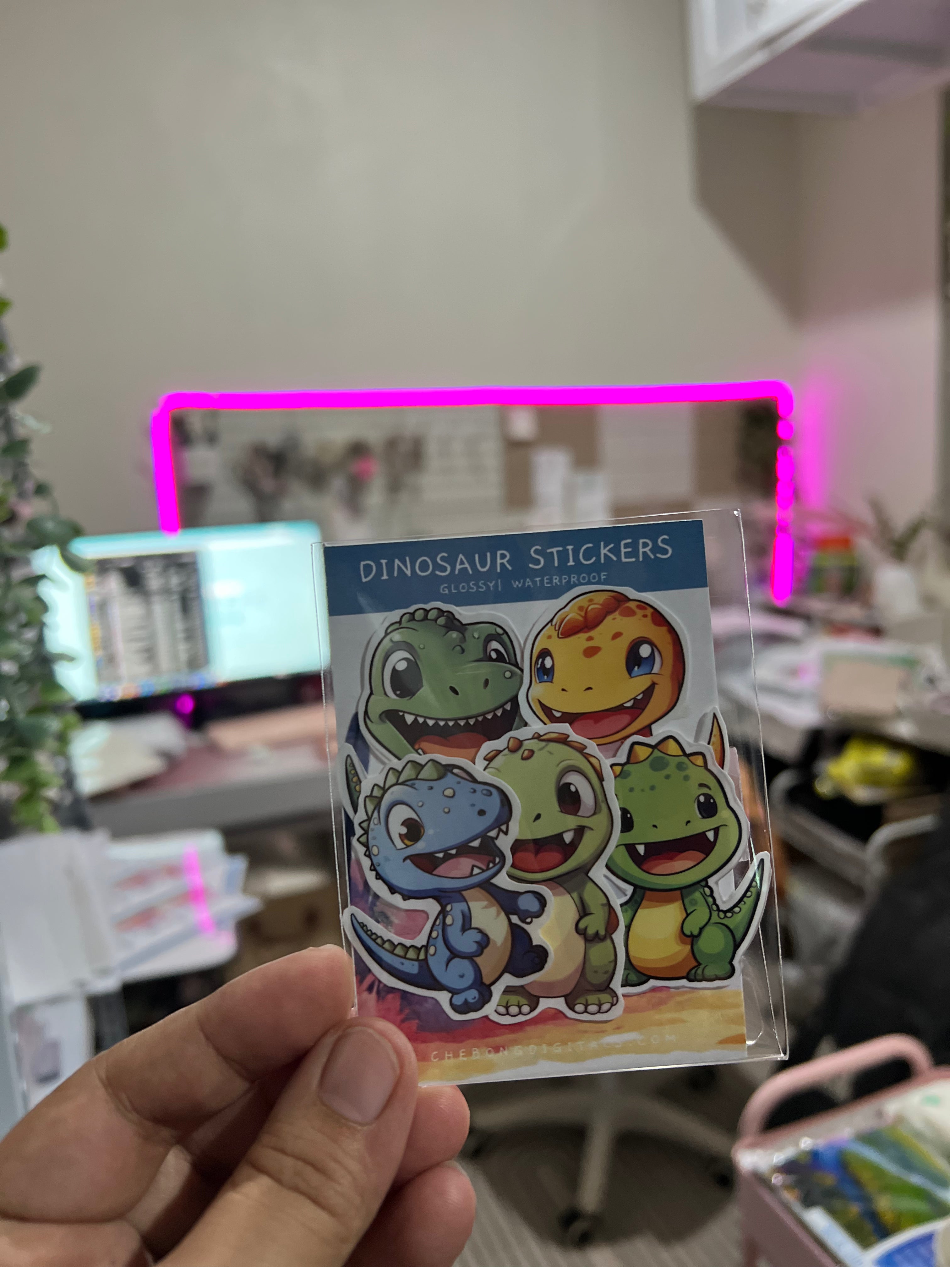 Cute Dinosaur Sticker Pack (5 pcs) | Itech Vinyl Glossy Waterproof Stickers Adorable Kawaii Dino Stickers for Planners, Journals & Laptops