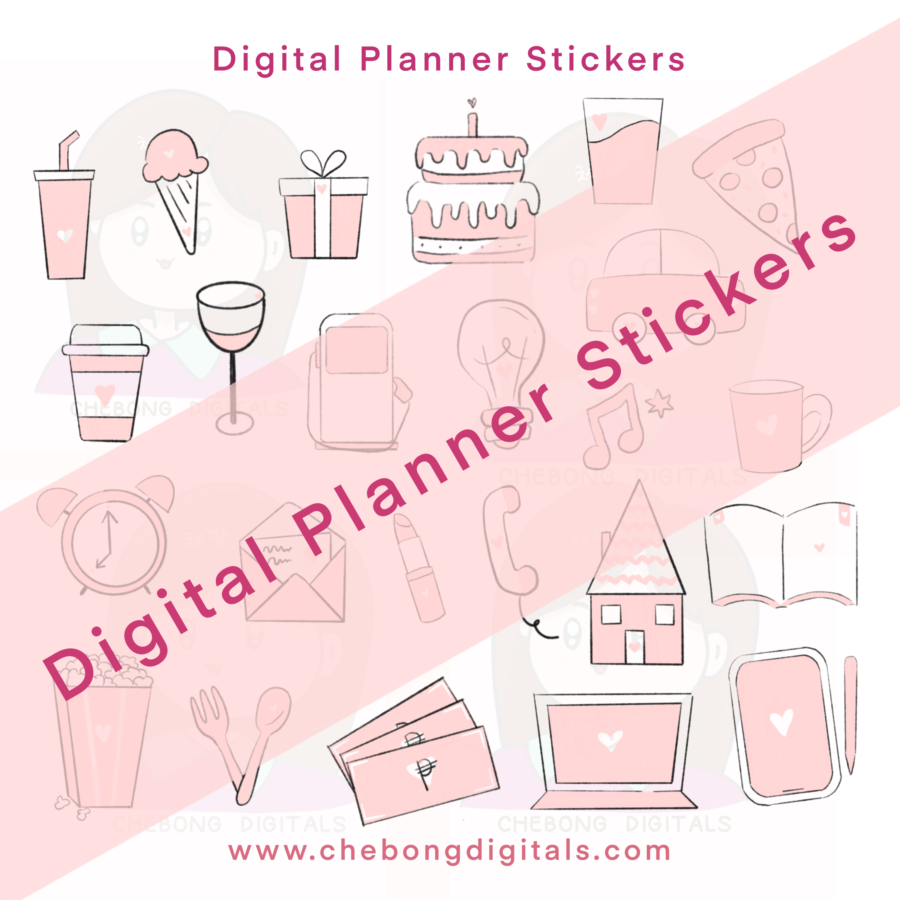 Aesthetic Pink Digital Stickers – Perfect Match for Your 2026 Digital Planner