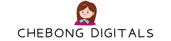A logo-style graphic on a white background with the text 'CHEBONG DIGITALS' in black and a small cartoon illustration of a girl with brown hair above the text.