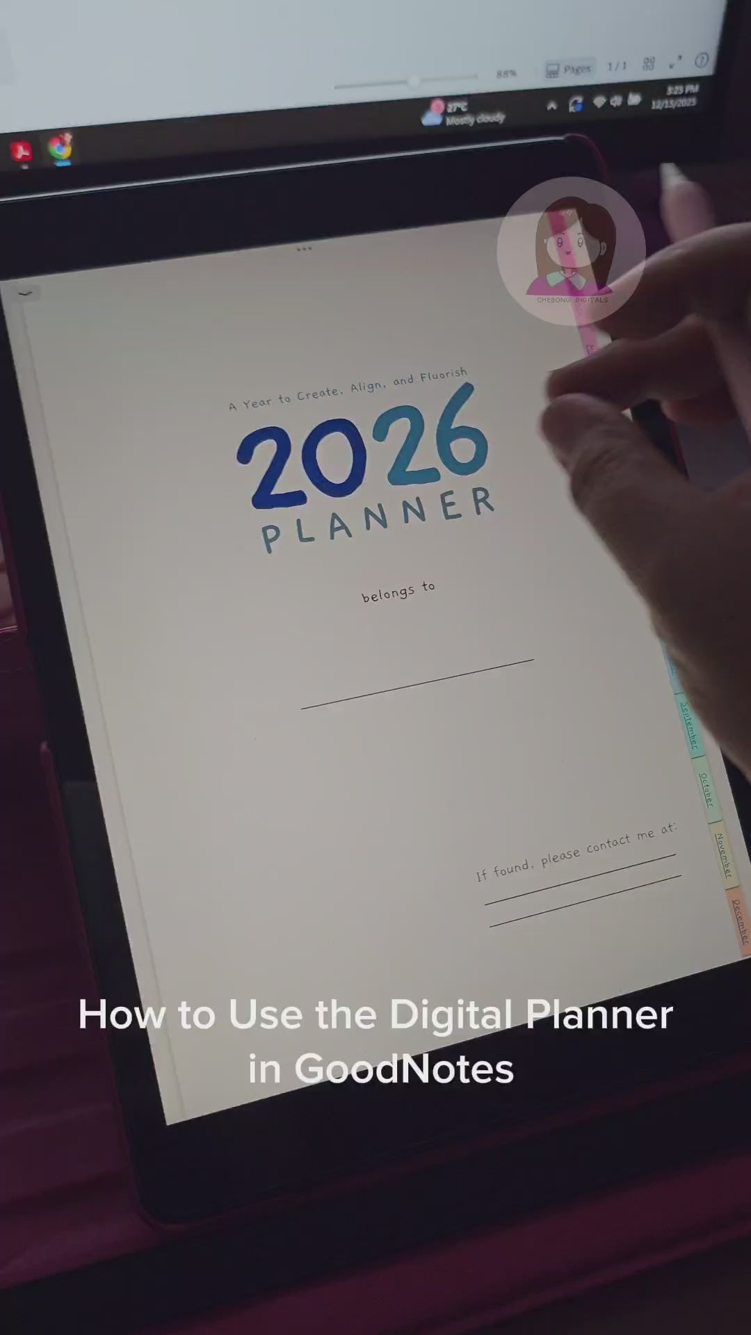 2026 Digital Planner (PDF Download) Clickable Monthly Tabs